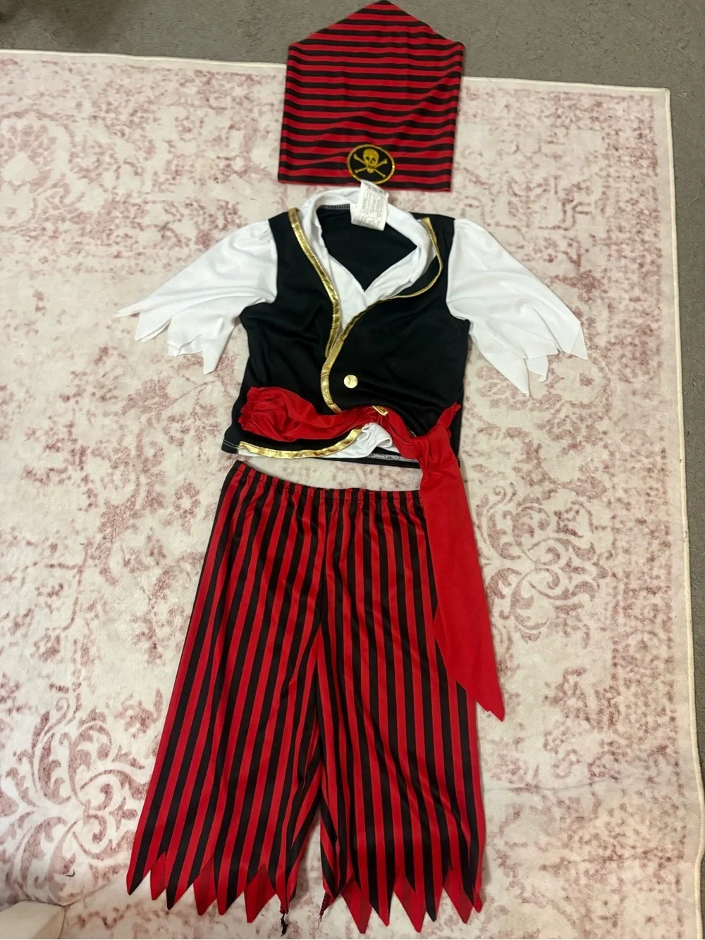 Toddler Pirate Captain Costume Set Red & Black Striped 3-Piece Outfit